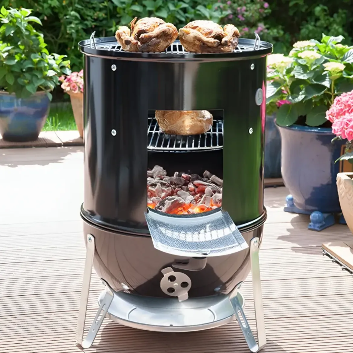Barbecue Affumicatore a Carbone da Giardino 50x50x106 cm