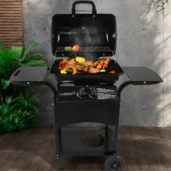 Barbecue a Gas 2 Bruciatori da Giardino 7,5 kW con Ripiano Ruote