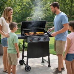 Barbecue a Gas 3 Bruciatori in Acciaio Inox Sistema Australiano Coperchio BBQ