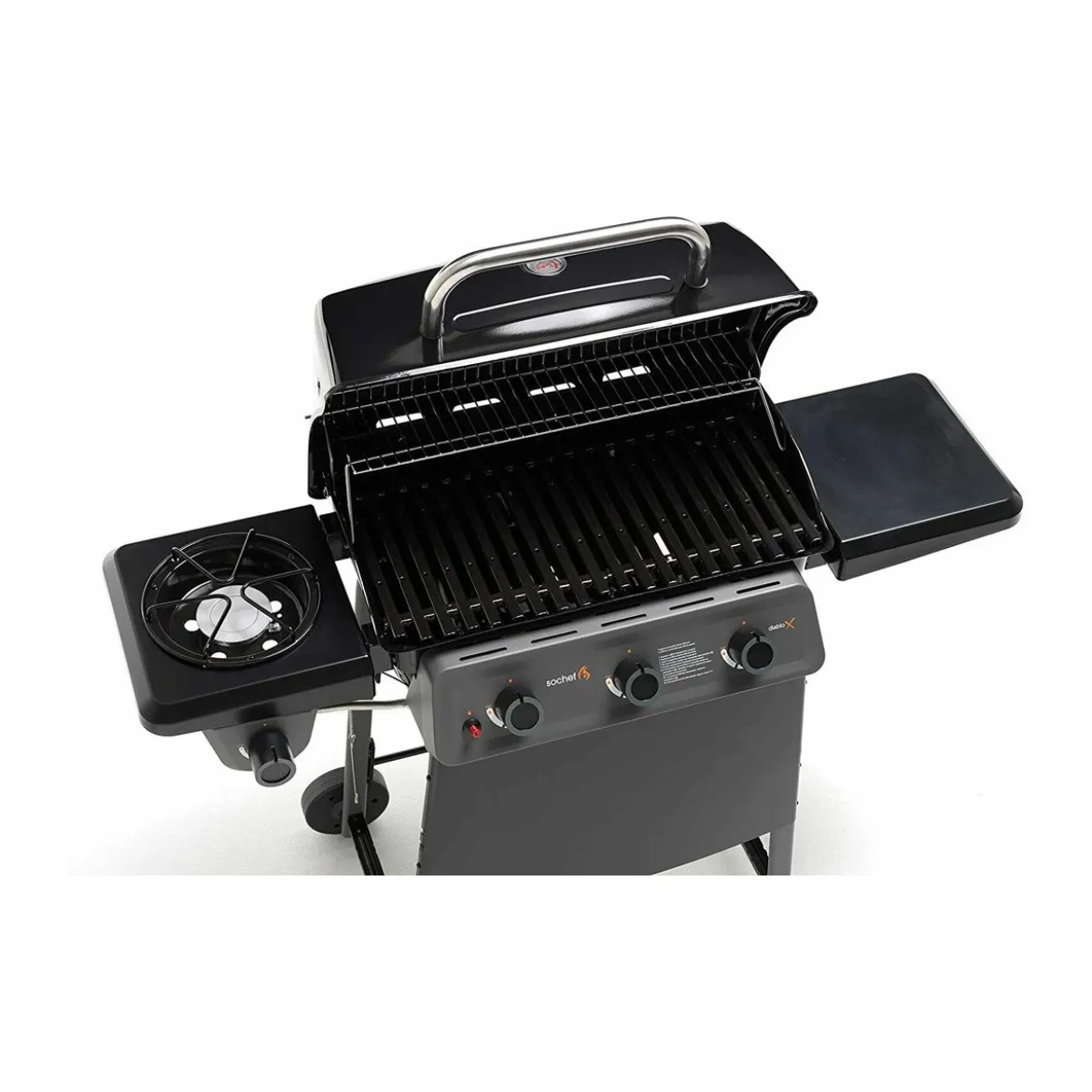 Barbecue a Gas 3 Bruciatori in Acciaio Fornello Laterale 2 Griglie Coperchio BBQ