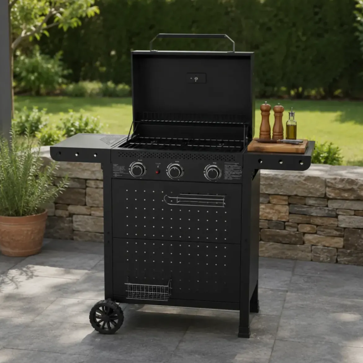 Barbecue a Gas 3 Bruciatori 7,5kW Griglia in Ghisa 55x34cm Giardino