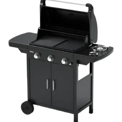 Barbecue a Gas Campignaz 3 Fuochi Coperchio Termometro Acciaio Nero