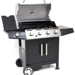 Barbecue a Gas con 4 bruciatori Inox e Fornello Laterale - Cottura Pietra Lavica