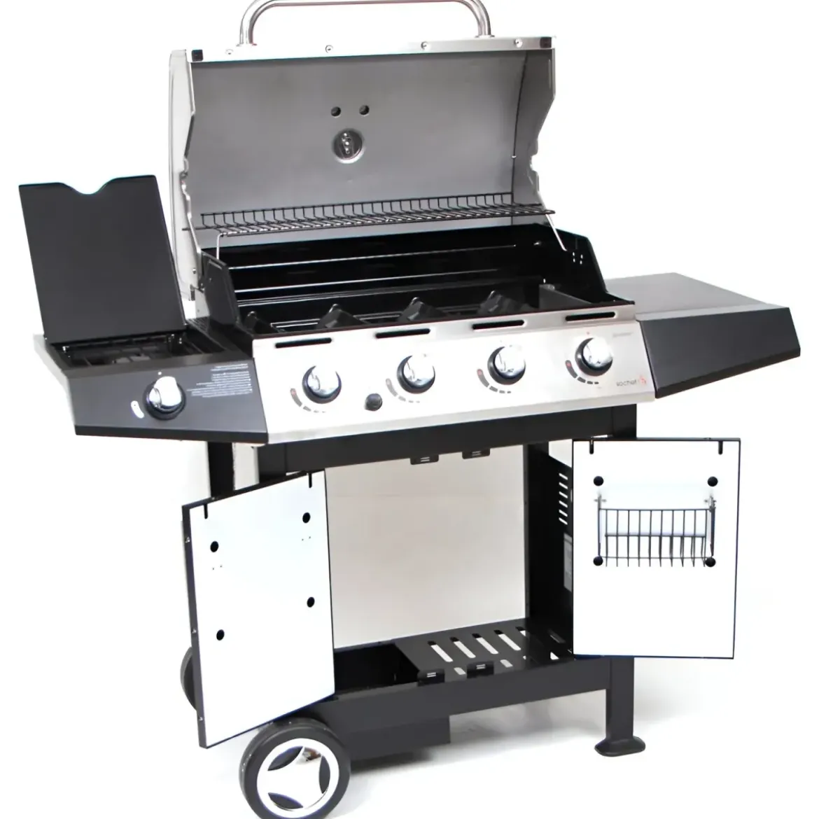 Barbecue a Gas con 4 bruciatori Inox e Fornello Laterale - Cottura Pietra Lavica