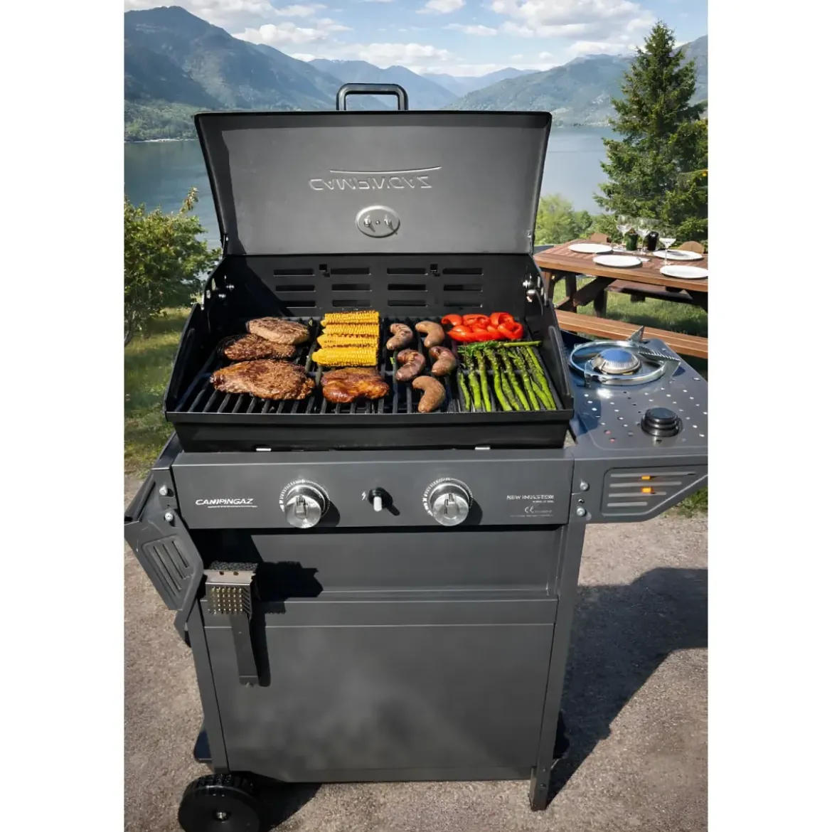 Barbecue a Gas con doppia Griglia di cottura e Forno Laterale