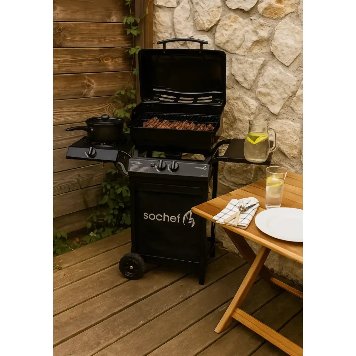 Barbecue a Gas con Pietra Lavica 2 Bruciatori in Acciaio Fornello Griglia BBQ