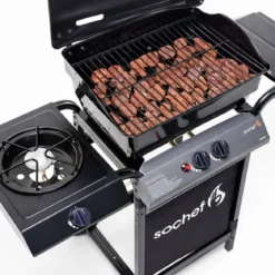 Barbecue a Gas con Pietra Lavica 2 Bruciatori in Acciaio Inox Griglia da Balcone