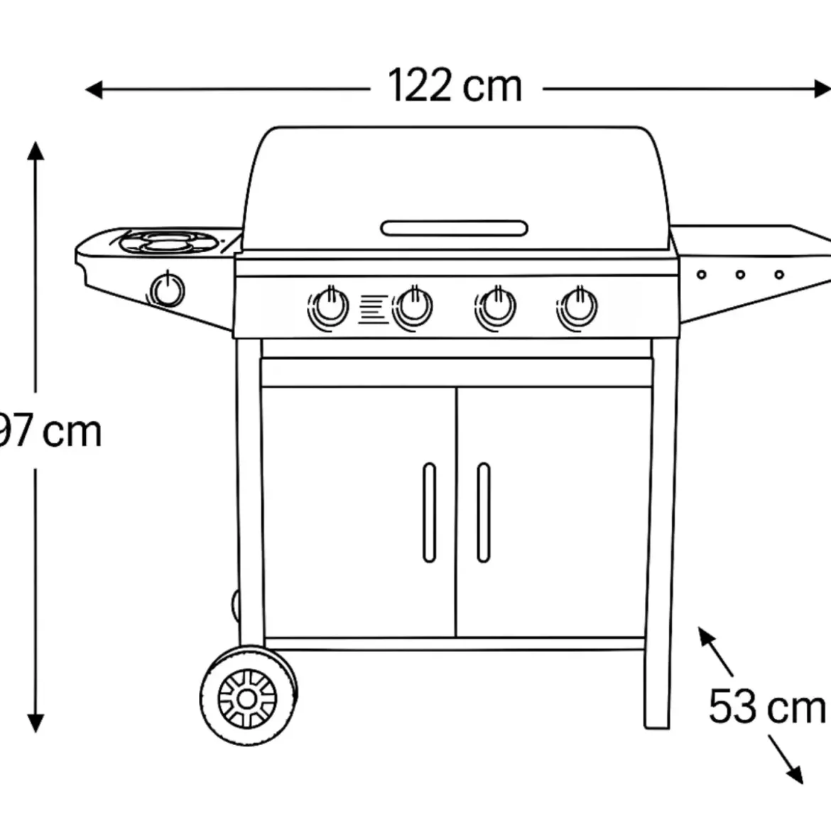 Barbecue a Gas da Esterno 122x53x97H cm 4+1 Fuochi Nero con Termometro