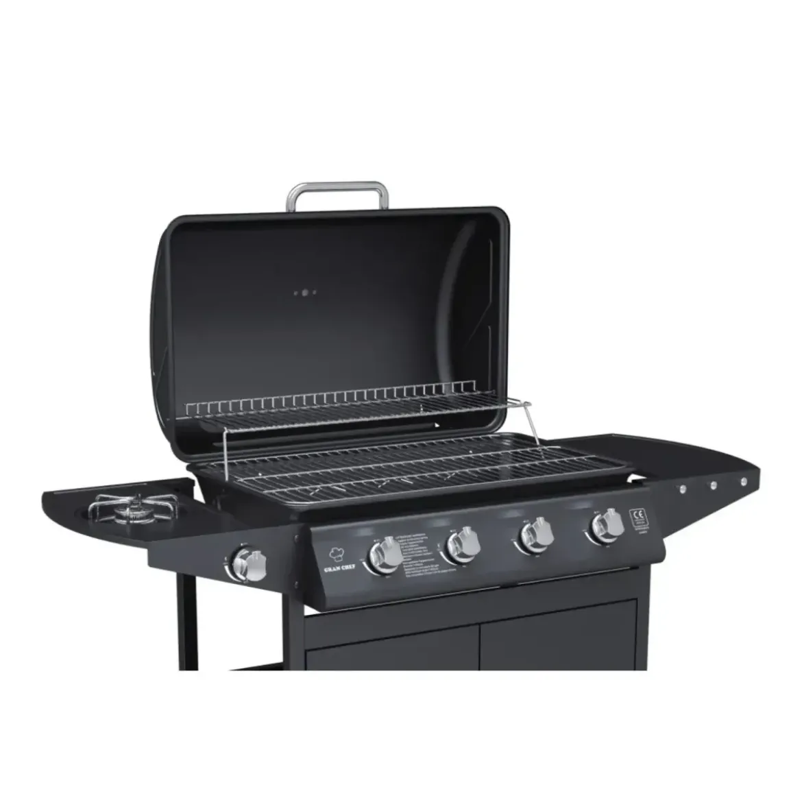 Barbecue a Gas da Esterno 122x53x97H cm 4+1 Fuochi Nero con Termometro