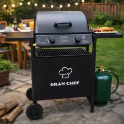 Barbecue a Gas da Esterno 104x49x100H cm a 2 Fuochi Acciaio Nero