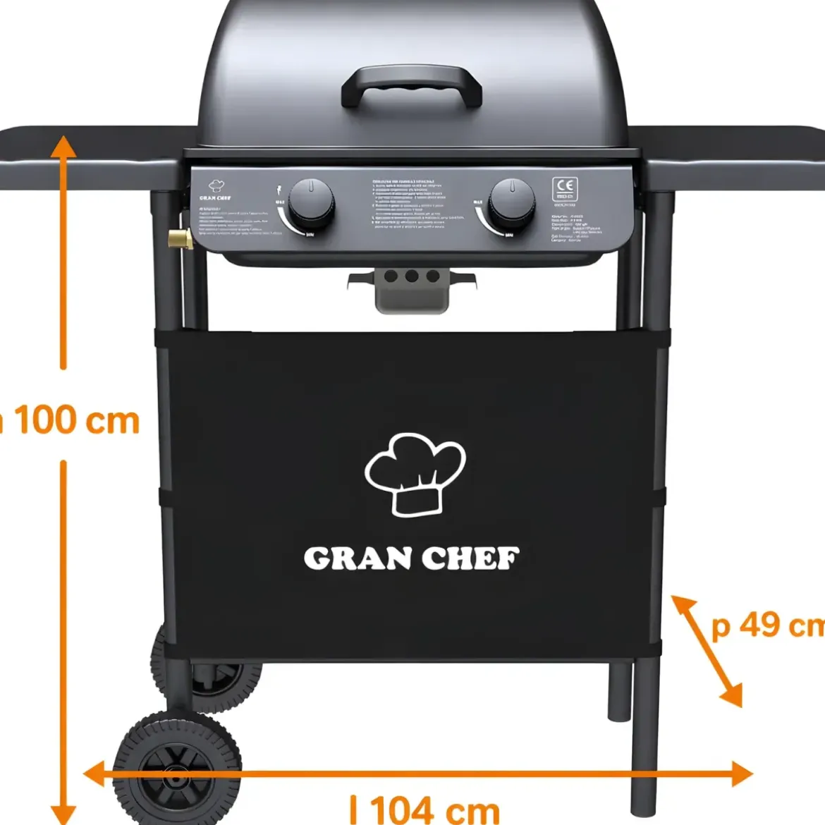 Barbecue a Gas da Esterno 104x49x100H cm a 2 Fuochi Acciaio Nero