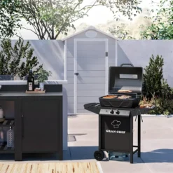 Barbecue a Gas da Esterno 97x51x100H cm a 2 Fuochi in Acciaio Nero
