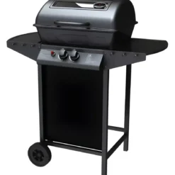 Barbecue a Gas da Esterno 97x51x100H cm a 2 Fuochi in Acciaio Nero