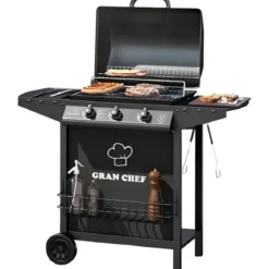 Barbecue a Gas da Esterno 107x55x95,5H cm a 3 Fuochi Acciaio Nero