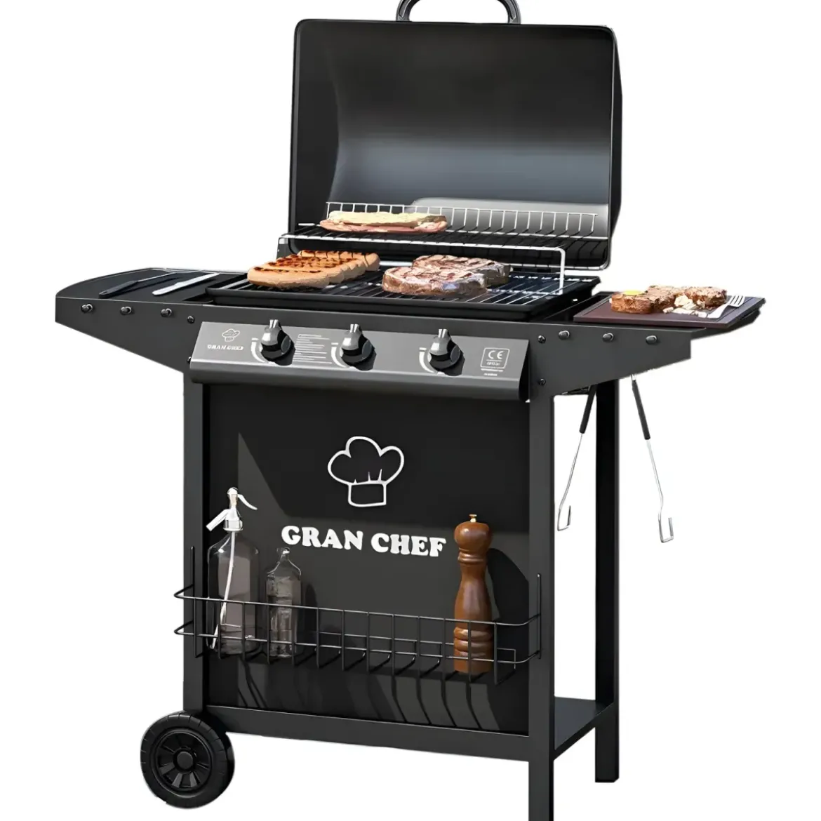 Barbecue a Gas da Esterno 107x55x95,5H cm a 3 Fuochi Acciaio Nero