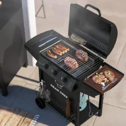 Barbecue a Gas da Esterno 107x55x95,5H cm a 3 Fuochi Acciaio Nero