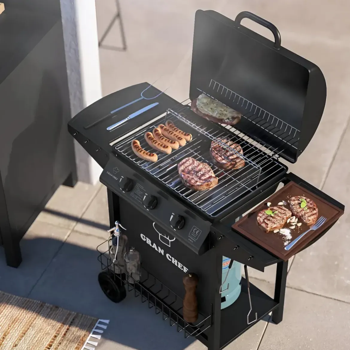 Barbecue a Gas da Esterno 107x55x95,5H cm a 3 Fuochi Acciaio Nero