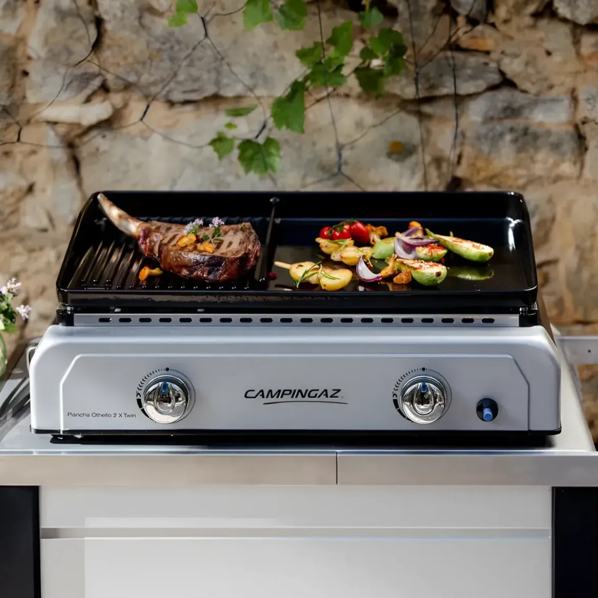 Barbecue a Gas 2 Fuochi Campingaz Piastra Smaltata Bruciatori Grigio