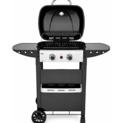 Barbecue a Gas 2 Fuochi 5 kW Griglia in Ghisa Smaltata Scaldavivande