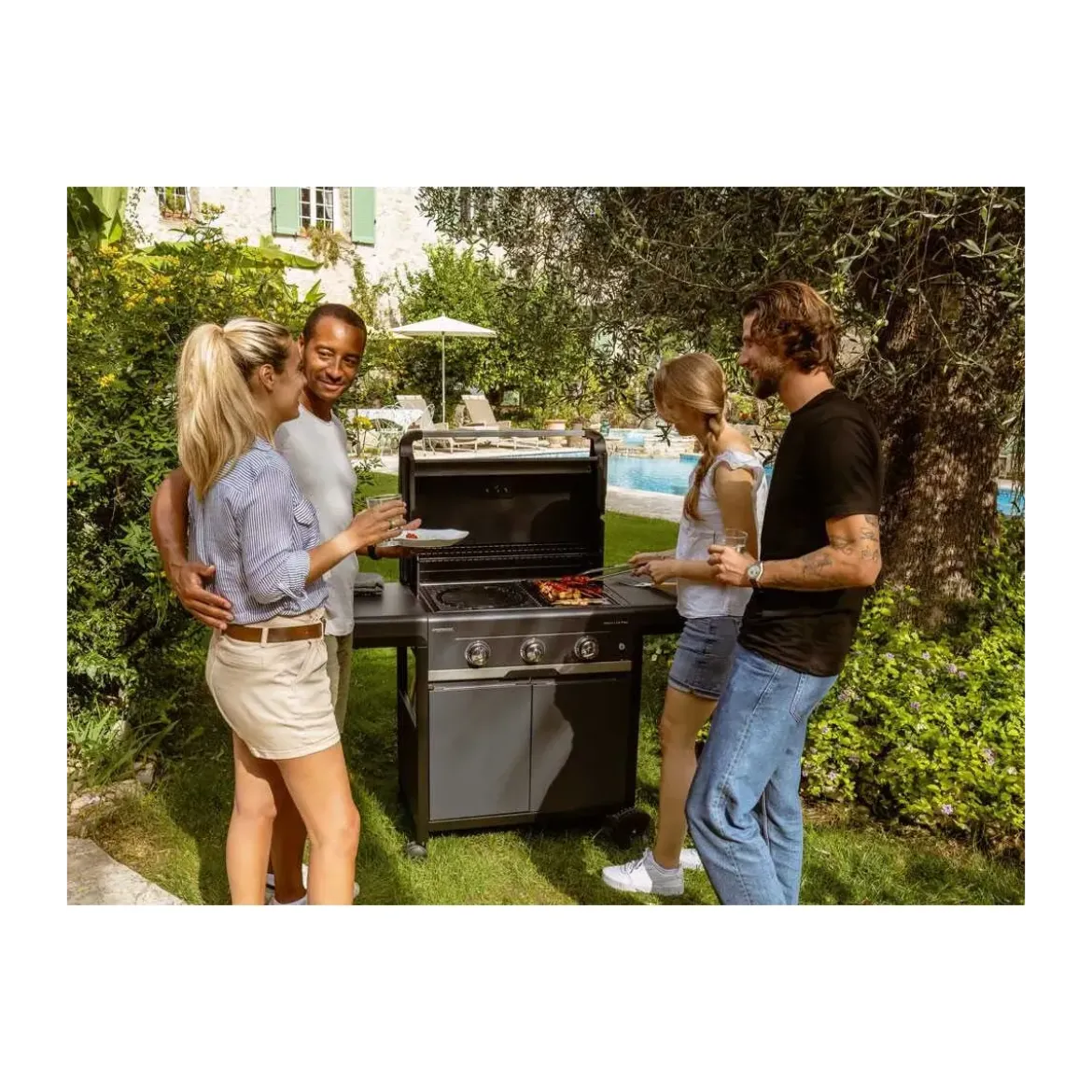 Barbecue a Gas Inox Campignaz 3 Bruciatori Piastra Griglia in Ghisa