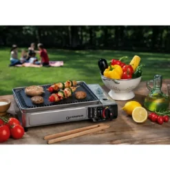 Barbecue a Gas Portatile da Campeggio Piastra con Griglia in Alluminio