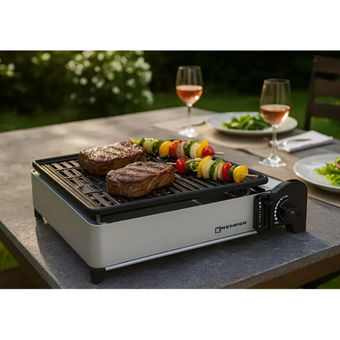 Barbecue a Gas Portatile Kemper Piastra con Griglia in Alluminio 27x34