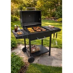 Barbecue da Esterno 118,5x61x102H cm a Carbonella Nero Acciaio Smaltato