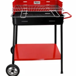 Barbecue da Giardino a Carbonella con Griglia Regolabile Ripiano Ruote