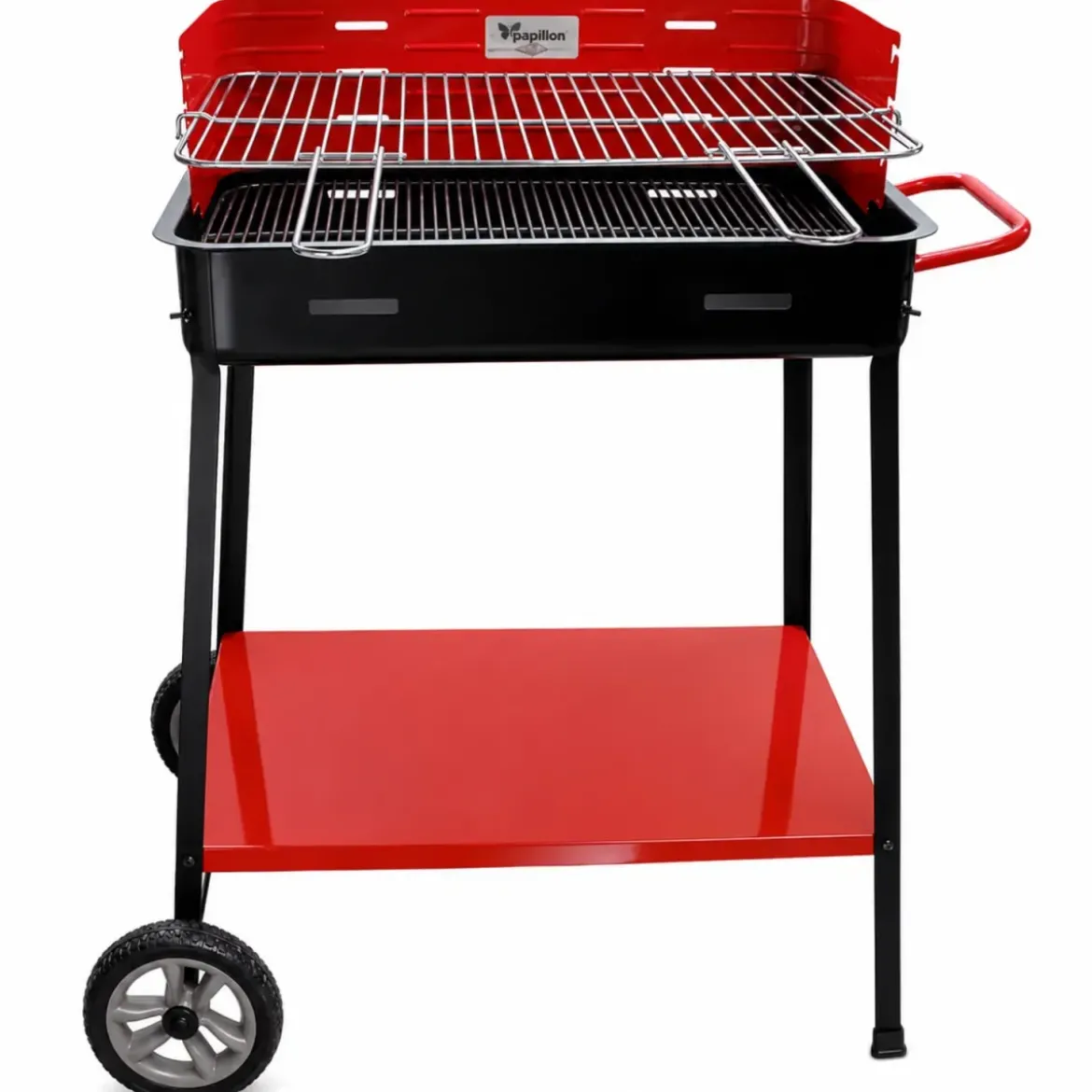 Barbecue da Giardino a Carbonella con Griglia Regolabile Ripiano Ruote