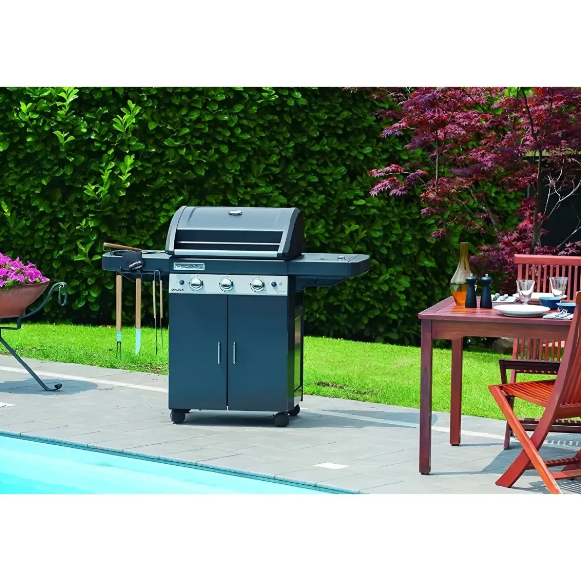 Barbecue Dual Gas Metano GPL 3 Bruciatori BBQ Fornello e Piastra Ghisa