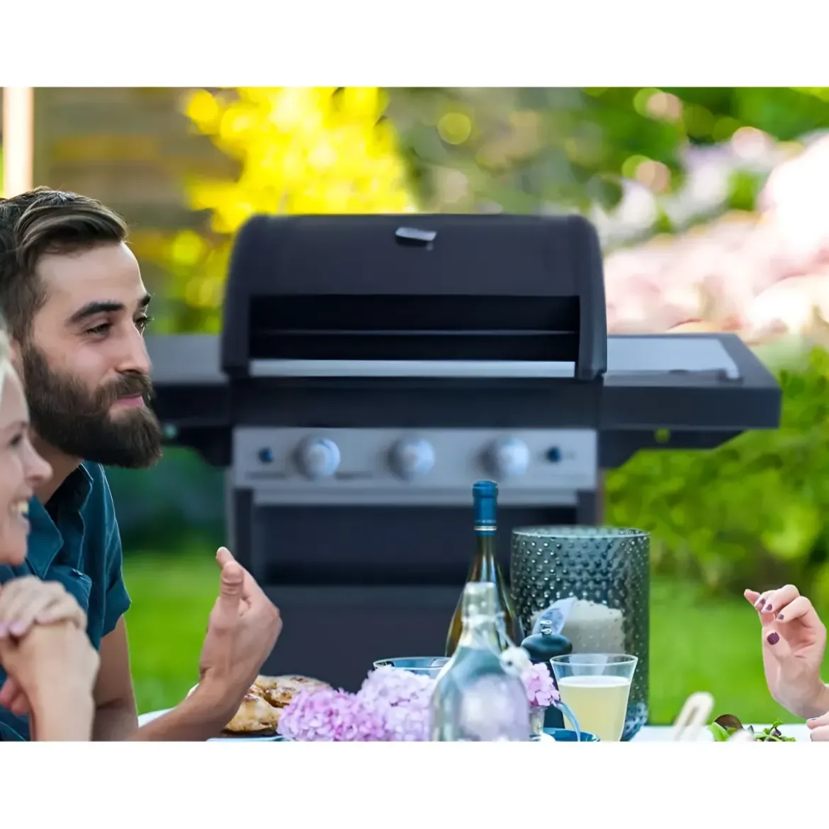 Barbecue Gas Campignaz 3 Fuochi Ruote Acciaio Inox Nero 144x60x116 cm