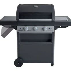 Barbecue Gas Campignaz 3 Fuochi Ruote Acciaio Inox Nero 144x60x116 cm