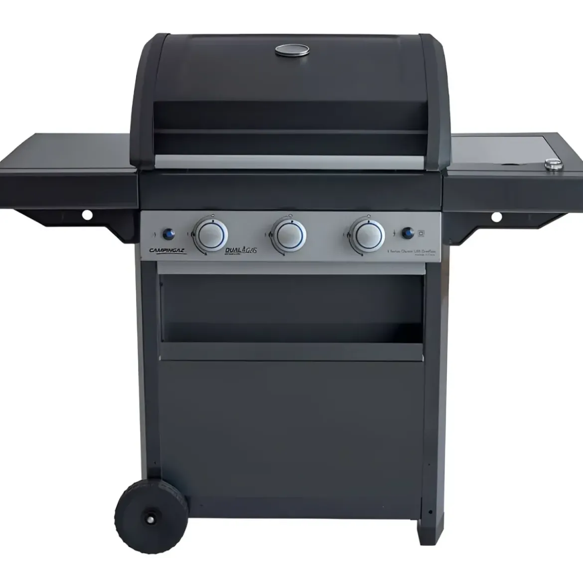 Barbecue Gas Campignaz 3 Fuochi Ruote Acciaio Inox Nero 144x60x116 cm