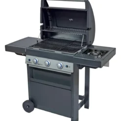 Barbecue Gas Campignaz 3 Fuochi Ruote Acciaio Inox Nero 144x60x116 cm