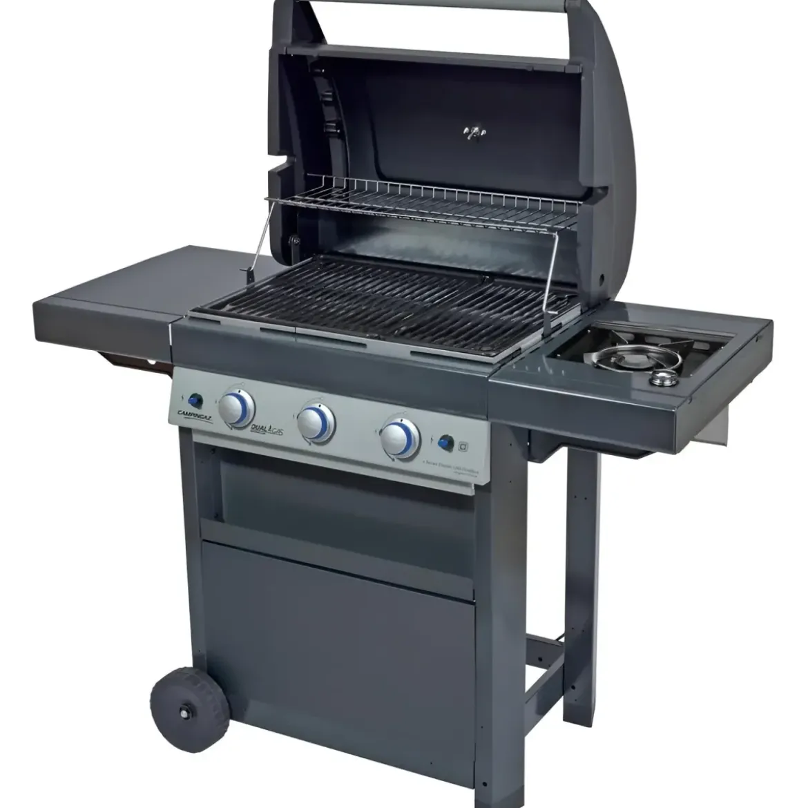 Barbecue Gas Campignaz 3 Fuochi Ruote Acciaio Inox Nero 144x60x116 cm