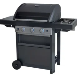 Barbecue Gas Campignaz 3 Fuochi Ruote Acciaio Inox Nero 144x60x116 cm