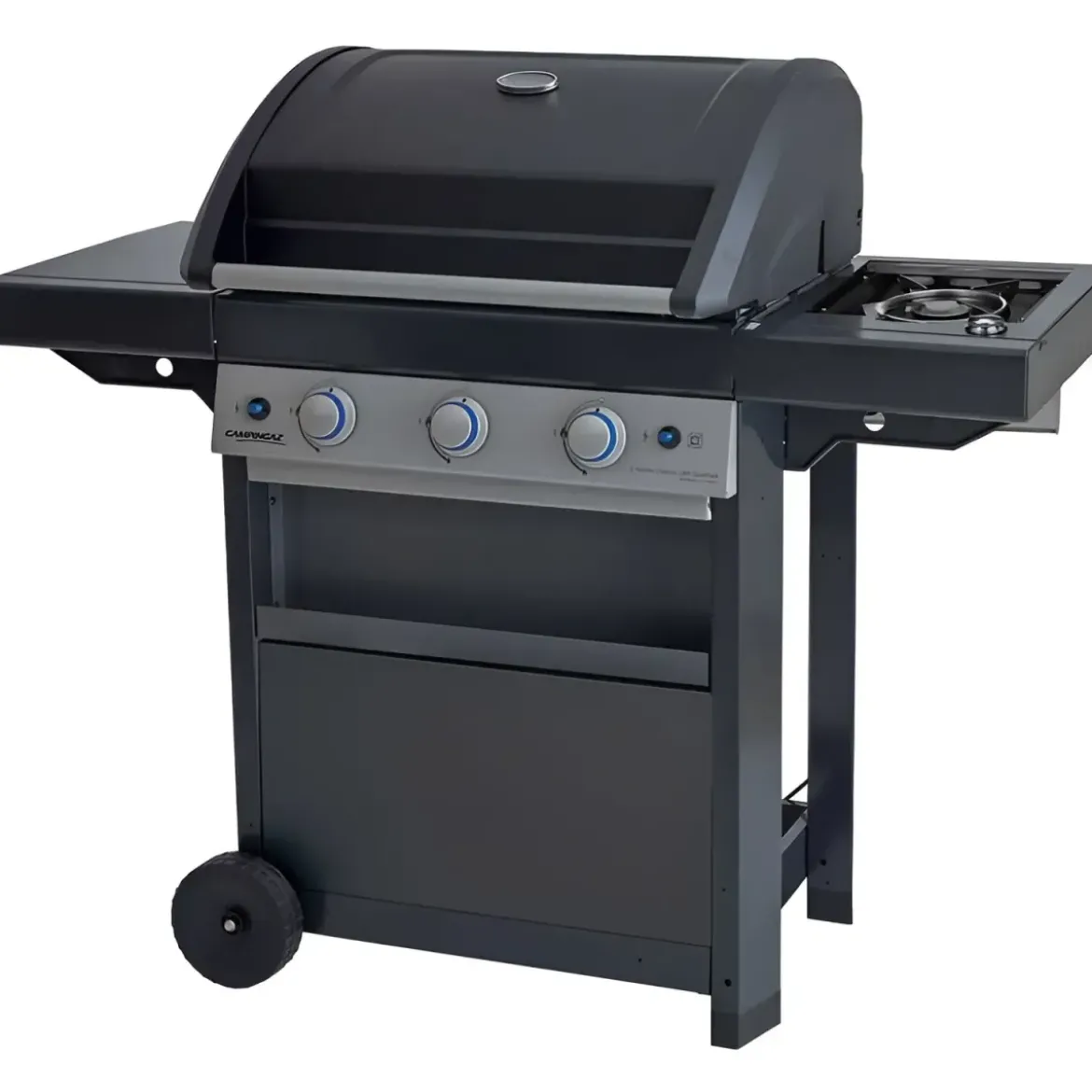 Barbecue Gas Campignaz 3 Fuochi Ruote Acciaio Inox Nero 144x60x116 cm