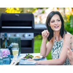 Barbecue Gas Campignaz 3 Fuochi Ruote Acciaio Inox Nero 144x60x116 cm