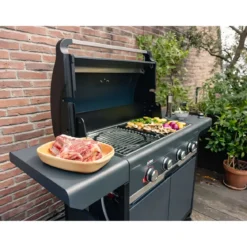 Barbecue Gas Campignaz 4 Fuochi Ruote Acciaio Inox Nero 127x57x113 cm
