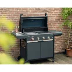 Barbecue Gas Campignaz 4 Fuochi Ruote Acciaio Inox Nero 127x57x113 cm