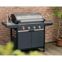 Barbecue Gas Campignaz 4 Fuochi Ruote Acciaio Inox Nero 127x57x113 cm