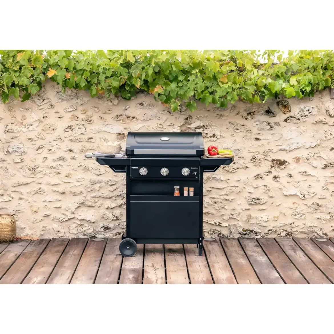 Barbecue Gas Campignaz 3 Fuochi Ripiani Laterali Nero 91x53x108 cm