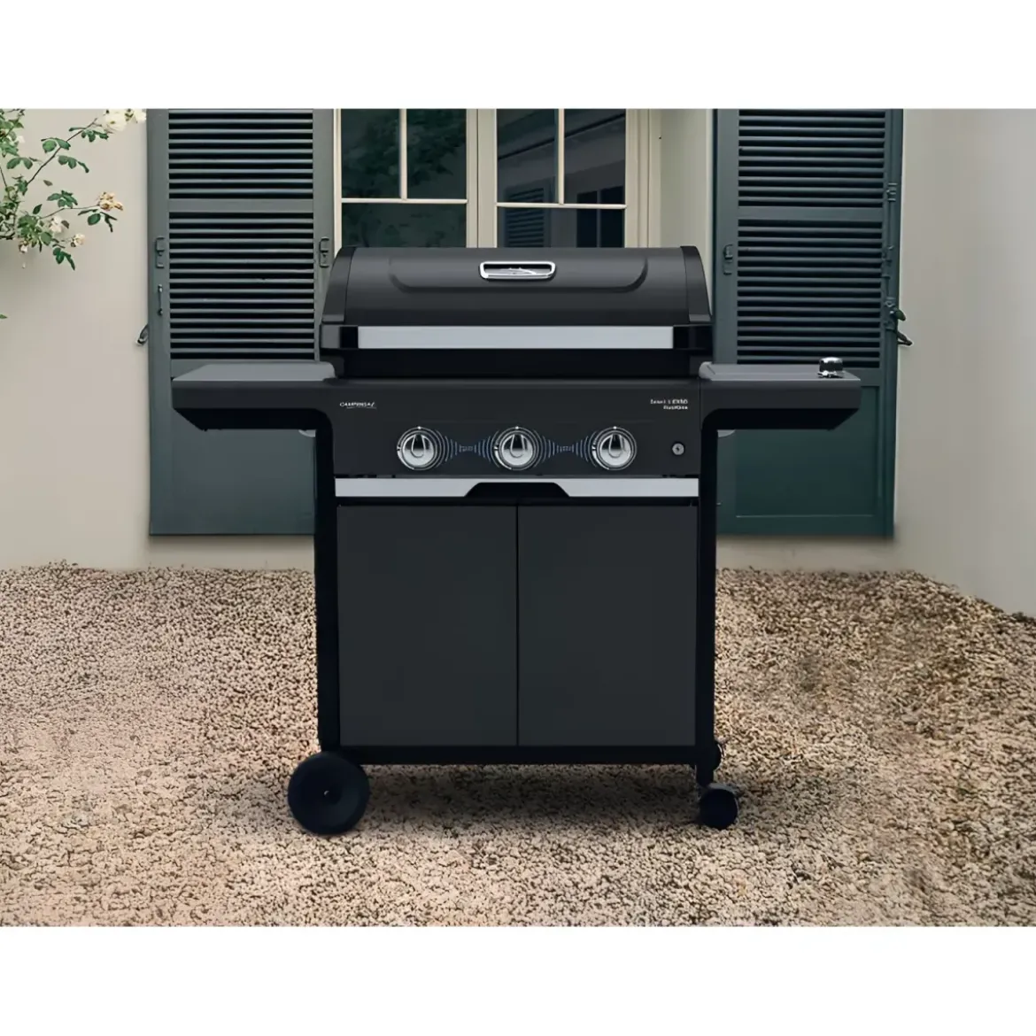 Barbecue Gas Campignaz 3 Fuochi Ripiani Laterali Nero 115x57x113 cm