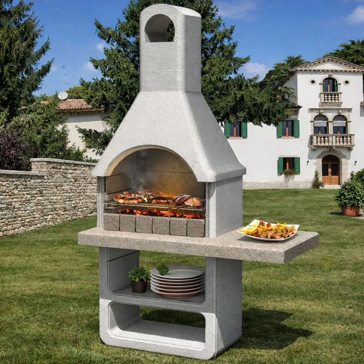 Barbecue in Muratura Cemento a Carbone Carbonella Barbeque BBQ Pietra Giardino