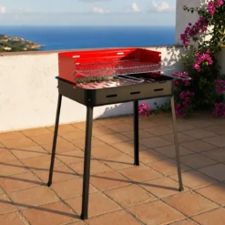 Barbecue Portatile da Esterno a Carbonella con Griglia Regolabile