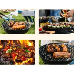 Barbecue Tondo Carbone Giardino Legna Carbonella Carrello Grigliata Griglia 45cm