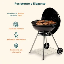 Barbecue Tondo Carbone Giardino Legna Carbonella Carrello Grigliata Griglia 45cm