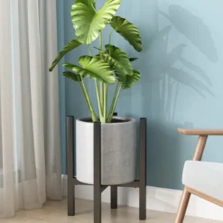 Base Porta Piante Nero in Metallo Portavaso e Fiori Regolabile da Interno