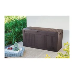 Baule Cassapanca Contenitore con Seduta Ruote Resina Giardino Plastica Esterno