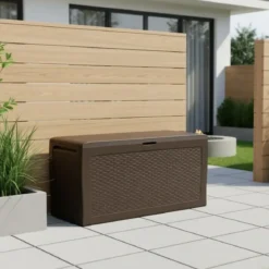 Baule Cassapanca Giardino Effetto Rattan Contenitore 270 Litri Resina Veranda